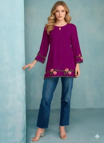 NEW ARRIVAL RAYON EMBROIDERY WORK ONLY TOP PURPLE
