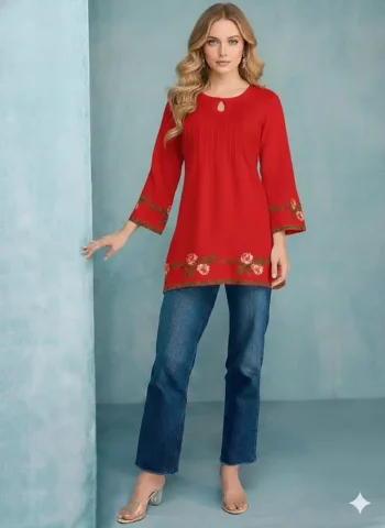 NEW ARRIVAL RAYON EMBROIDERY WORK ONLY TOP RED