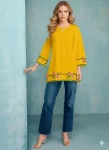 NEW ARRIVAL RAYON EMBROIDERY WORK ONLY TOP YELLOW