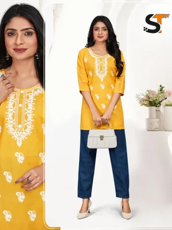 NEW ARRIVAL RAYON EMBROIDERY WORK ONLY TOP YELLOW