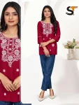 NEW ARRIVAL RAYON EMBROIDERY WORK ONLY TOP RED
