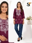 NEW ARRIVAL RAYON EMBROIDERY WORK ONLY TOP WINE