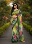 NEW ARRIVAL TABBY ORGANZA FLOWER PRINT WITH HAND KHATALI WORK CUT DANA & MOTI & SEQUENCE WORK SAREE WITH UNSTITCHED BLOUSE GREEN
