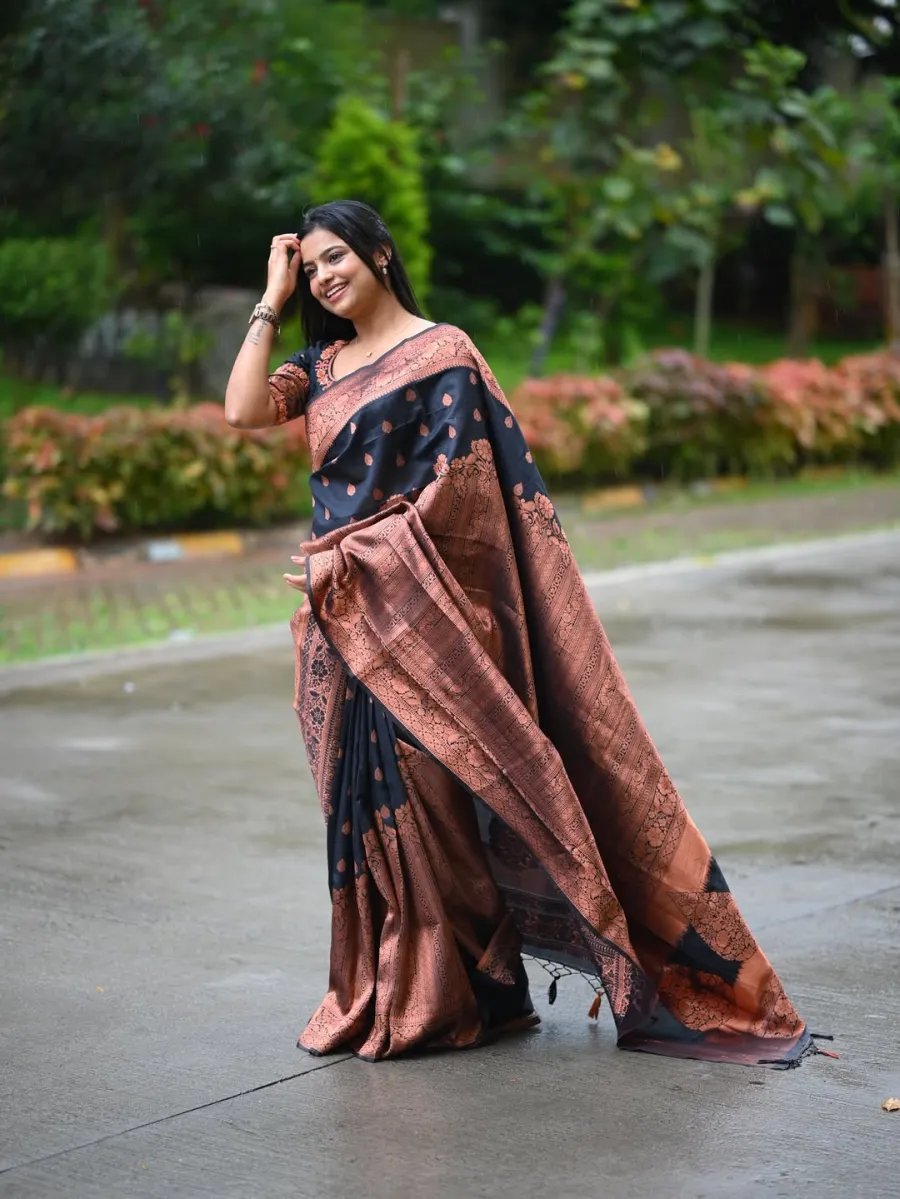 RICH LOOK BANARASI SILK WEAVING WORK SAREE WITH UNSTITCHED BLOUSE FESTIVE WEAR WHOLESALE PRICE ETHNIC GARMENT (1)