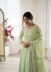 RICH LOOK BLOOMING FAUX EMBROIDERY RAINBOW SEQUENCE WITH MOTI WORK GOWN BOTTOM WITH DUPATTA WEDDING WEAR WHOLESALE PRICE ETHNIC GARMENT (4)