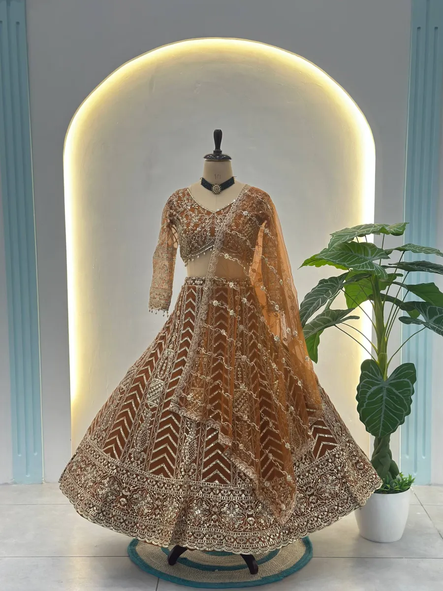 RICH LOOK BUTTERFLY NET SEQUENCE AND CODING EMBROIDERY WORK LEHENGA CHOLI WITH DUPATTA RECE[TION WEAR WHOLESALE PRICE ETHNIC GARMENT (1)