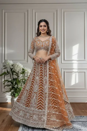 RICH LOOK BUTTERFLY NET SEQUENCE AND CODING EMBROIDERY WORK LEHENGA CHOLI WITH DUPATTA CHIKU