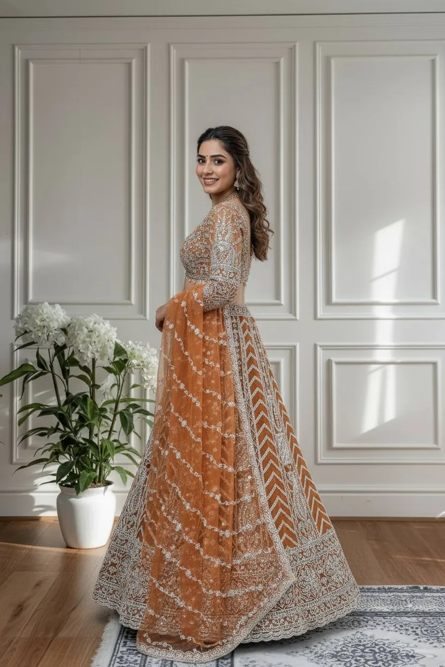RICH LOOK BUTTERFLY NET SEQUENCE AND CODING EMBROIDERY WORK LEHENGA CHOLI WITH DUPATTA RECE[TION WEAR WHOLESALE PRICE ETHNIC GARMENT (3)