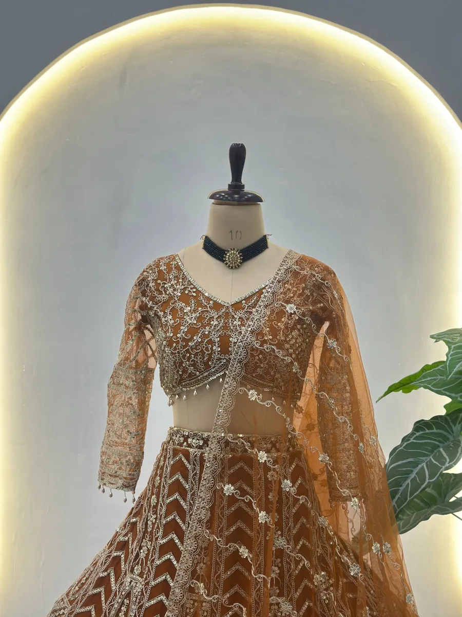 RICH LOOK BUTTERFLY NET SEQUENCE AND CODING EMBROIDERY WORK LEHENGA CHOLI WITH DUPATTA RECE[TION WEAR WHOLESALE PRICE ETHNIC GARMENT (6)
