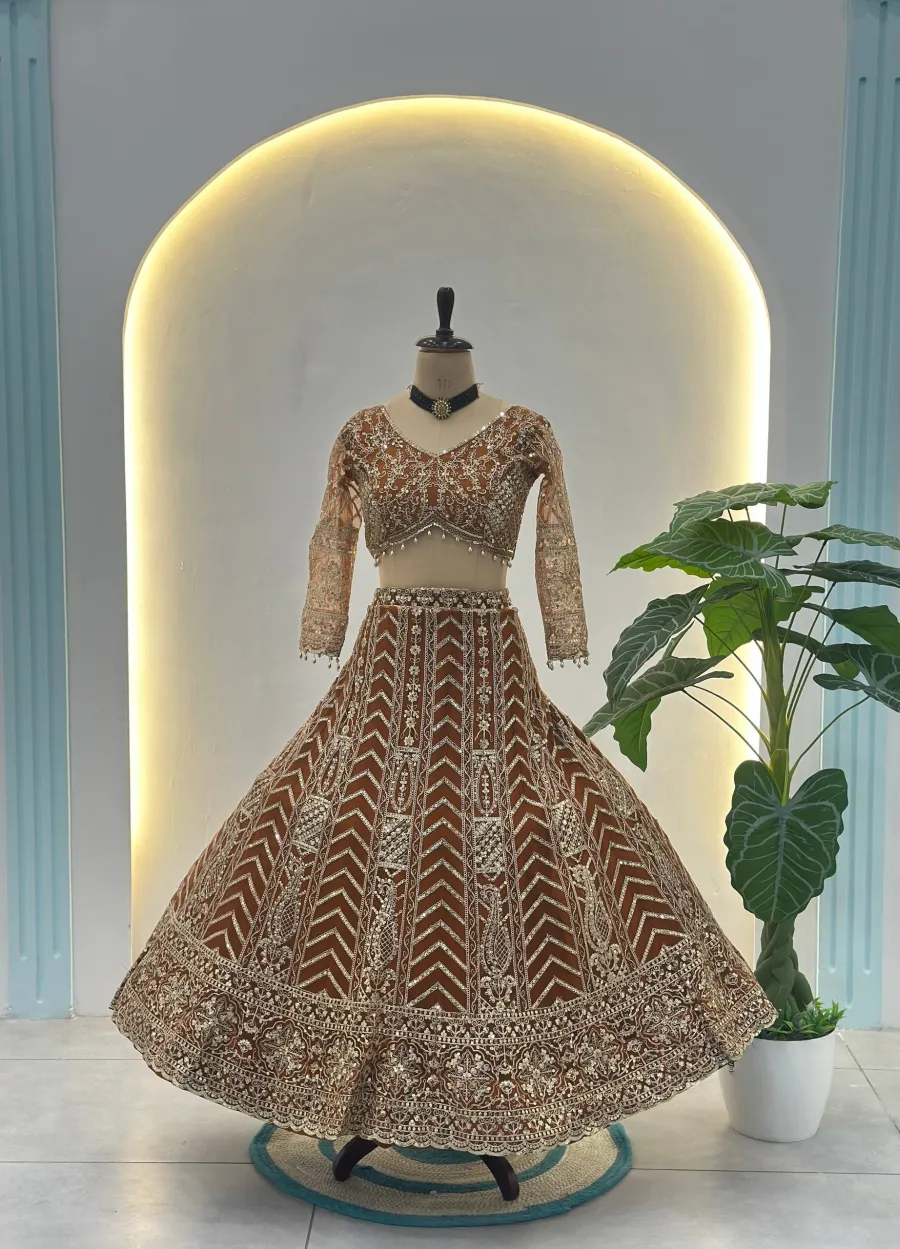 RICH LOOK BUTTERFLY NET SEQUENCE AND CODING EMBROIDERY WORK LEHENGA CHOLI WITH DUPATTA RECE[TION WEAR WHOLESALE PRICE ETHNIC GARMENT (7)