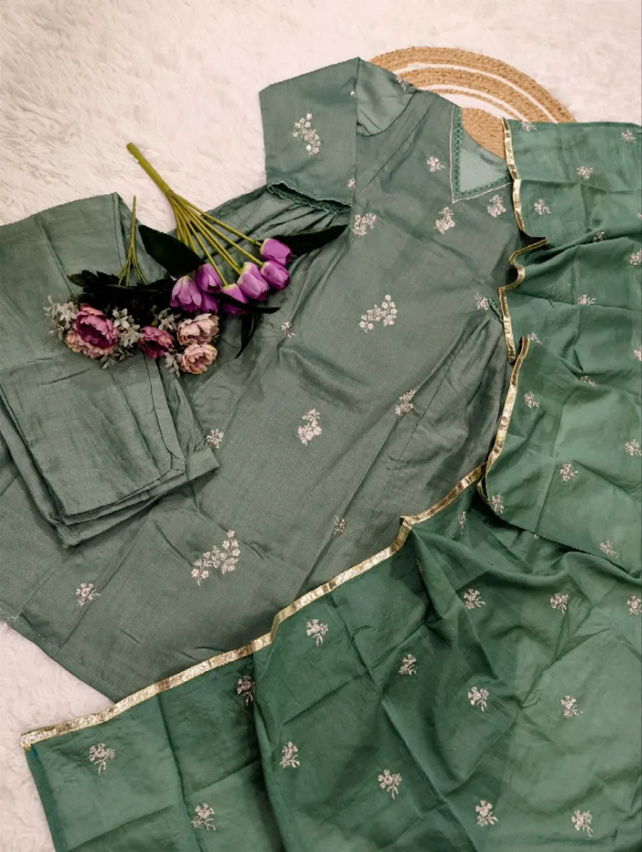 RICH LOOK CHANDERI SILK SEQUENCE CODING EMBROIDERY WORK TOP BOTTOM WITH DUPATTA FESTIVE WEAR WHOLESALE PRICE ETHNIC GARMENT (1)