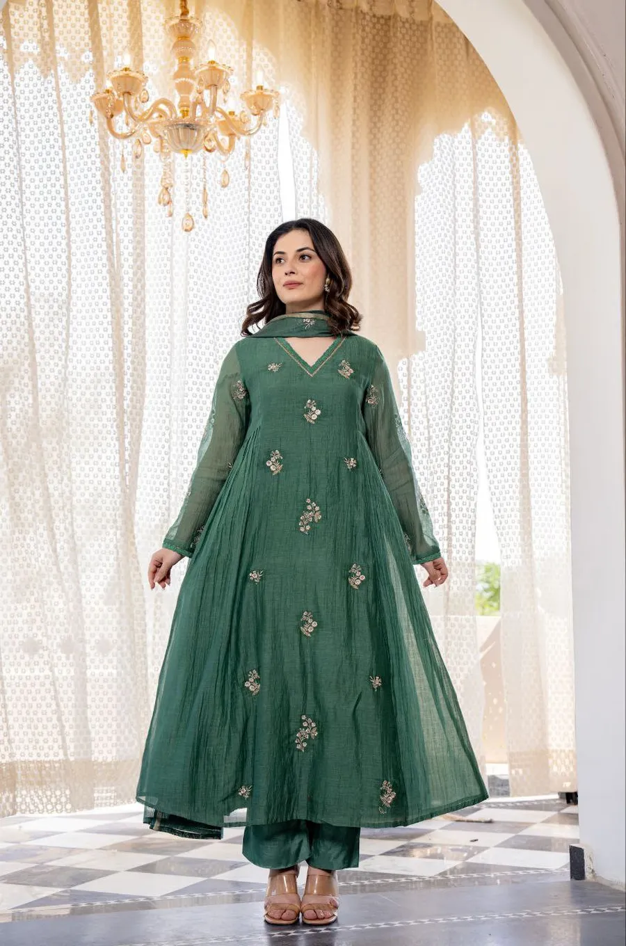 RICH LOOK CHANDERI SILK SEQUENCE CODING EMBROIDERY WORK TOP BOTTOM WITH DUPATTA FESTIVE WEAR WHOLESALE PRICE ETHNIC GARMENT (6)