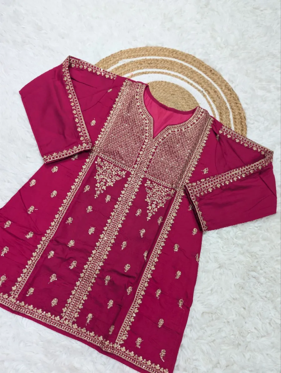 RICH LOOK CHANDERI SILK SEQUENCE CODING EMBROIDERY WORK TOP PALAZZO WITH DUPATTA FESTIVE WEAR WHOLESALE PRICE ETHNIC GARMENT (9)