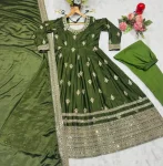 RICH LOOK CHINON SILK CODING EMBROIDERY SEQUENCE WORK GOWN BOTTOM WITH DUPATTA FESTIVE WEAR WHOLESALE PRICE ETHNIC GARMENT (5)