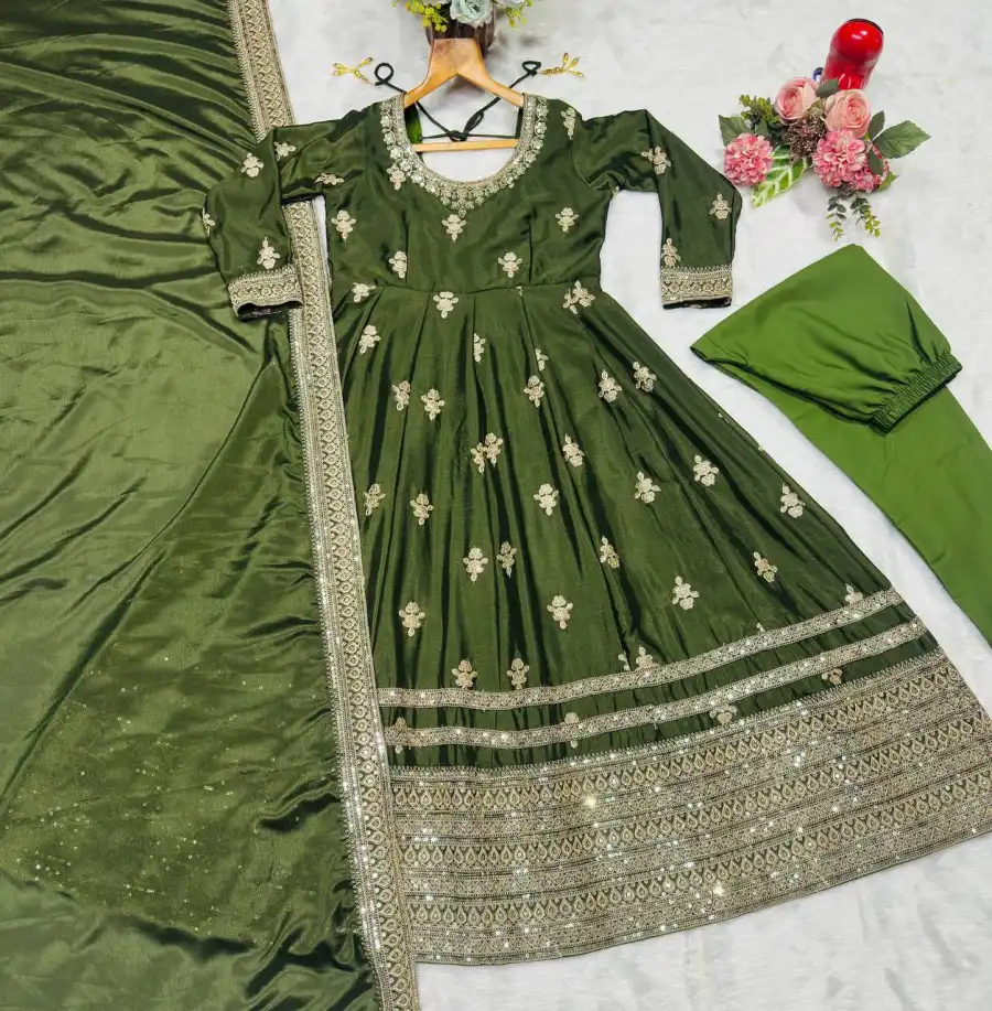 RICH LOOK CHINON SILK CODING EMBROIDERY SEQUENCE WORK GOWN BOTTOM WITH DUPATTA FESTIVE WEAR WHOLESALE PRICE ETHNIC GARMENT (4)