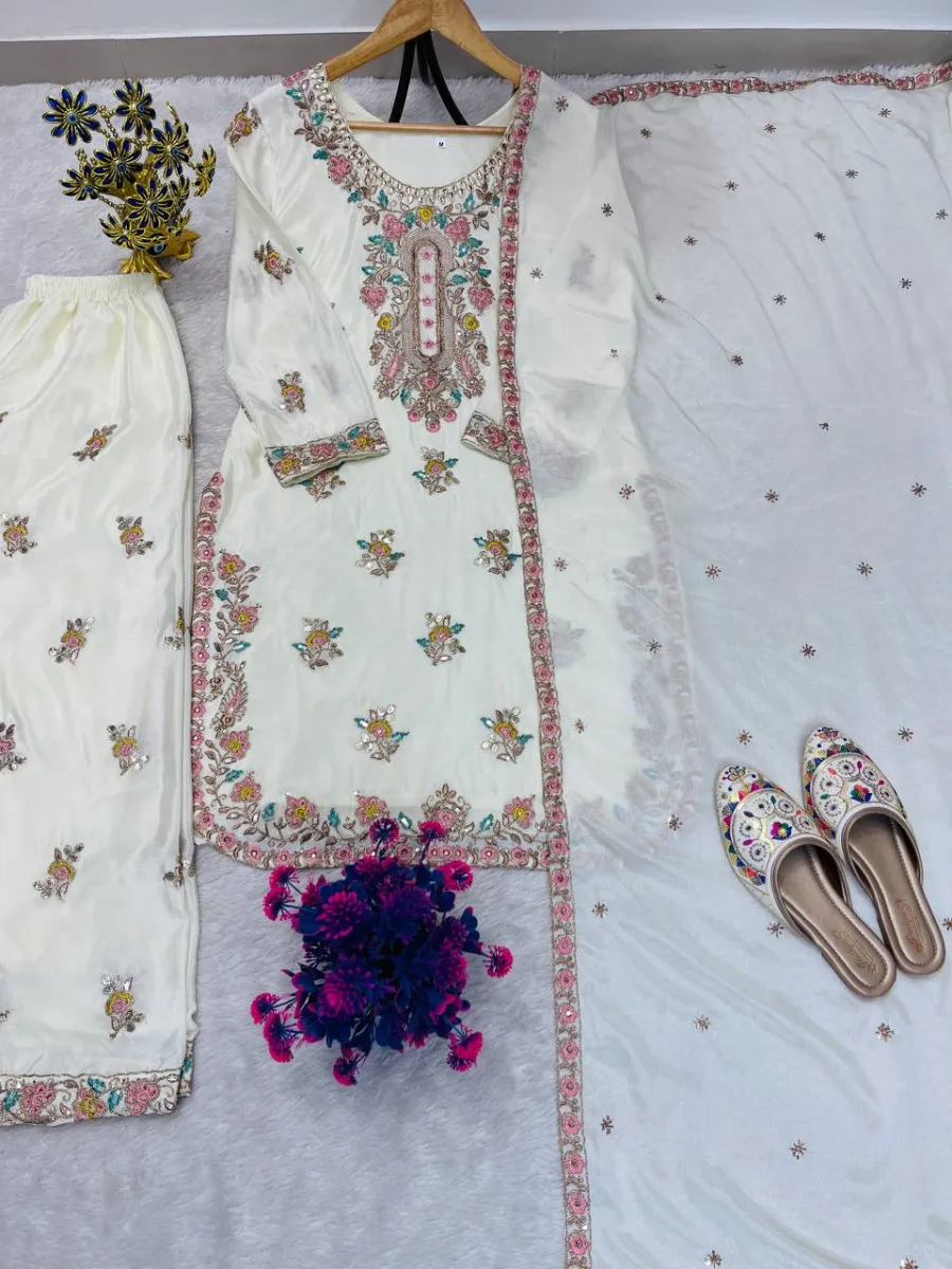 RICH LOOK CHINON SILK EMBROIDERY SEQUENCE WITH FANCY LATKAN WORK TOP PALAZZO WITH DUPATTA FESTIVE WEAR WHOLESALE PRICE ETHNIC GARMENT (6)