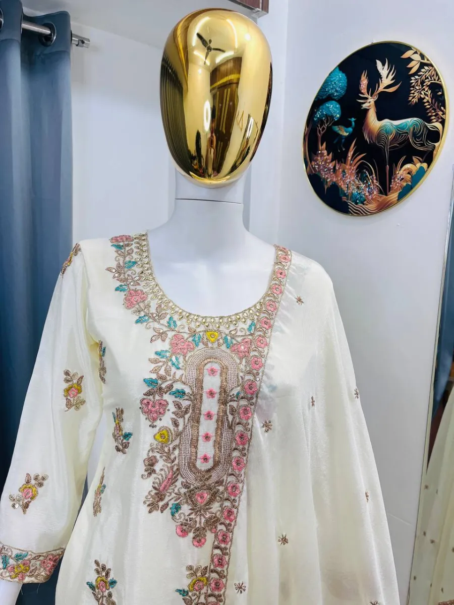 RICH LOOK CHINON SILK EMBROIDERY SEQUENCE WITH FANCY LATKAN WORK TOP PALAZZO WITH DUPATTA FESTIVE WEAR WHOLESALE PRICE ETHNIC GARMENT (9)