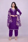 RICH LOOK COTTON EMBROIDERY WORK TOP BOTTOM WITH DUPATTA PURPLE