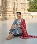 RICH LOOK COTTON PRINT WORK TOP BOTTOM WITH DUPATTA OFFICE WEAR WHOLESALE PRICE ETHNIC GARMENT (6)