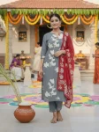 RICH LOOK COTTON PRINT  WORK  TOP BOTTOM WITH DUPATTA GREY