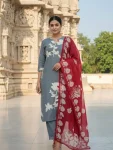 RICH LOOK COTTON PRINT WORK TOP BOTTOM WITH DUPATTA OFFICE WEAR WHOLESALE PRICE ETHNIC GARMENT (6)
