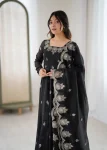 RICH LOOK CRUNCHY SILK EMBROIDERY SEQUENCE WORK GOWN BOTTOM WITH DUPATTA FESTIVE WEAR WHOLESALE PRICE ETHNIC GARMENT (2)