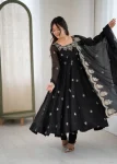 RICH LOOK CRUNCHY SILK EMBROIDERY SEQUENCE WORK GOWN BOTTOM WITH DUPATTA FESTIVE WEAR WHOLESALE PRICE ETHNIC GARMENT (2)