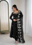 RICH LOOK CRUNCHY SILK EMBROIDERY SEQUENCE WORK GOWN BOTTOM WITH DUPATTA FESTIVE WEAR WHOLESALE PRICE ETHNIC GARMENT (2)