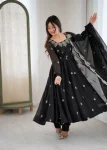 RICH LOOK CRUNCHY SILK EMBROIDERY SEQUENCE WORK GOWN BOTTOM WITH DUPATTA FESTIVE WEAR WHOLESALE PRICE ETHNIC GARMENT (2)
