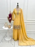 RICH LOOK CRUNCHY SILK EMBROIDERY SEQUENCE,DORI,THREAD AND JARI WORK TOP PALAZZO WITH DUPATTA FESTIVE WEAR WHOLESALE PRICE ETHNIC GARMENT (8)