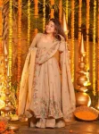 RICH LOOK CRUNCHY SILK SEQUENCE MULTI EMBROIDERY WORK GOWN PALAZZO WITH DUPATTA CREAM