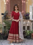 RICH LOOK FAUX BLOOMING EMBROIDERY ZARI SEQUENCE WORK GOWN WITH DUPATTA MAROON