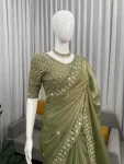 RICH LOOK FENDY SILK BEADS WITH THREAD & SEQUENCE WORK SAREE WITH UNSTITCEHED BLOUSE PARTY WEAR WHOLESALE PRICE ETHNIC GARMENT (14)