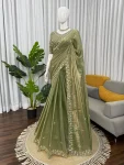 RICH LOOK FENDY SILK BEADS WITH THREAD & SEQUENCE WORK SAREE WITH UNSTITCEHED BLOUSE PARTY WEAR WHOLESALE PRICE ETHNIC GARMENT (14)