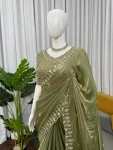 RICH LOOK FENDY SILK BEADS WITH THREAD & SEQUENCE WORK SAREE WITH UNSTITCEHED BLOUSE PARTY WEAR WHOLESALE PRICE ETHNIC GARMENT (14)