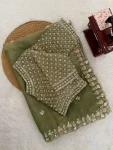 RICH LOOK FENDY SILK BEADS WITH THREAD & SEQUENCE WORK SAREE WITH UNSTITCEHED BLOUSE PARTY WEAR WHOLESALE PRICE ETHNIC GARMENT (14)