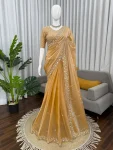 RICH LOOK FENDY SILK BEADS WITH THREAD & SEQUENCE WORK SAREE WITH UNSTITCEHED BLOUSE PARTY WEAR WHOLESALE PRICE ETHNIC GARMENT (2)