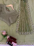 RICH LOOK FENDY SILK BEADS WITH THREAD & SEQUENCE WORK SAREE WITH UNSTITCEHED BLOUSE PARTY WEAR WHOLESALE PRICE ETHNIC GARMENT (14)
