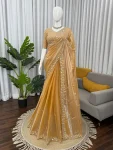 RICH LOOK FENDY SILK BEADS WITH THREAD & SEQUENCE WORK SAREE WITH UNSTITCEHED BLOUSE PARTY WEAR WHOLESALE PRICE ETHNIC GARMENT (2)