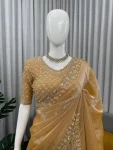RICH LOOK FENDY SILK BEADS WITH THREAD & SEQUENCE WORK SAREE WITH UNSTITCEHED BLOUSE PARTY WEAR WHOLESALE PRICE ETHNIC GARMENT (2)