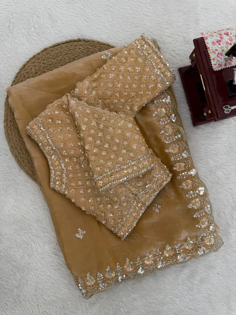 RICH LOOK FENDY SILK BEADS WITH THREAD & SEQUENCE WORK SAREE WITH UNSTITCEHED BLOUSE PARTY WEAR WHOLESALE PRICE ETHNIC GARMENT (6)