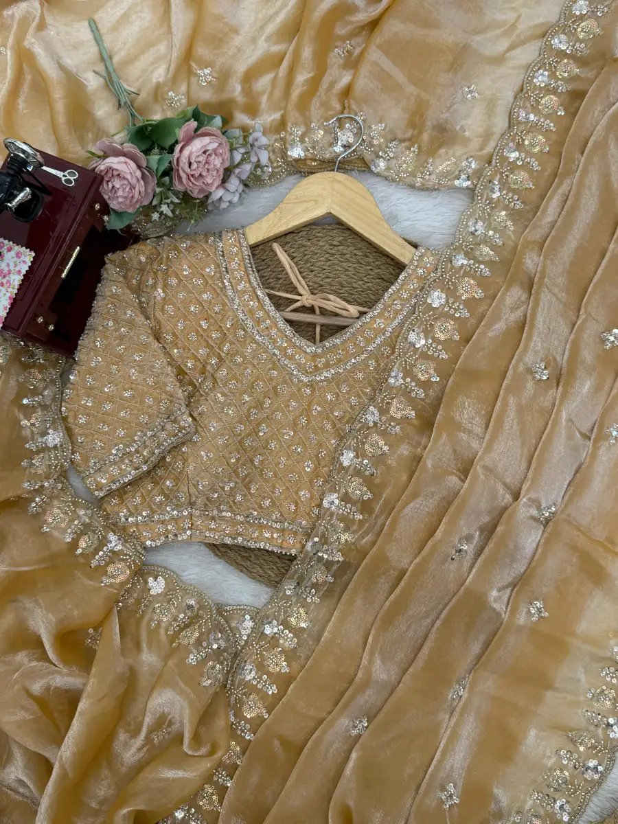 RICH LOOK FENDY SILK BEADS WITH THREAD & SEQUENCE WORK SAREE WITH UNSTITCEHED BLOUSE PARTY WEAR WHOLESALE PRICE ETHNIC GARMENT (9)