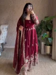 RICH LOOK FENDY THREAD AND SEQUENCE WORK GOWN BOTTOM WITH DUPATTA MAROON