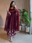 RICH LOOK FENDY THREAD AND SEQUENCE WORK GOWN BOTTOM WITH DUPATTA WINE