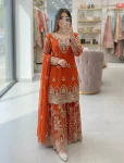 RICH LOOK GEORGETTE EMBROIDERY 5 MM SEQUENCES WORK TOP PALAZZO WITH DUPATTA ORANGE
