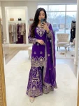 RICH LOOK GEORGETTE EMBROIDERY 5 MM SEQUENCES WORK TOP PALAZZO WITH DUPATTA PURPLE
