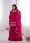 RICH LOOK GEORGETTE EMBROIDERY SEQUENCE WORK TOP SHARARA WITH DUPATTA PINK