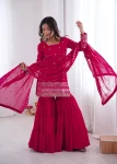 RICH LOOK GEORGETTE EMBROIDERY SEQUENCE WORK TOP SHARARA WITH DUPATTA WEDDING WEAR WHOLESALE PRICE ETHNIC GARMENT (1)