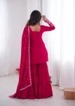 RICH LOOK GEORGETTE EMBROIDERY SEQUENCE WORK TOP SHARARA WITH DUPATTA WEDDING WEAR WHOLESALE PRICE ETHNIC GARMENT (1)