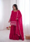 RICH LOOK GEORGETTE EMBROIDERY SEQUENCE WORK TOP SHARARA WITH DUPATTA WEDDING WEAR WHOLESALE PRICE ETHNIC GARMENT (1)